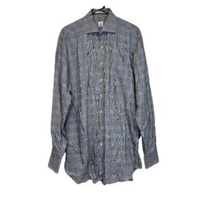 Peter Millar Gray & Blue Plaid Striped Long Sleeve Button Down Shirt Size‎ L T